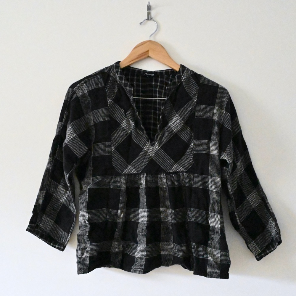 Madewell Black Bohème Flannel Popover Shirt In Hayden Plaid Size S